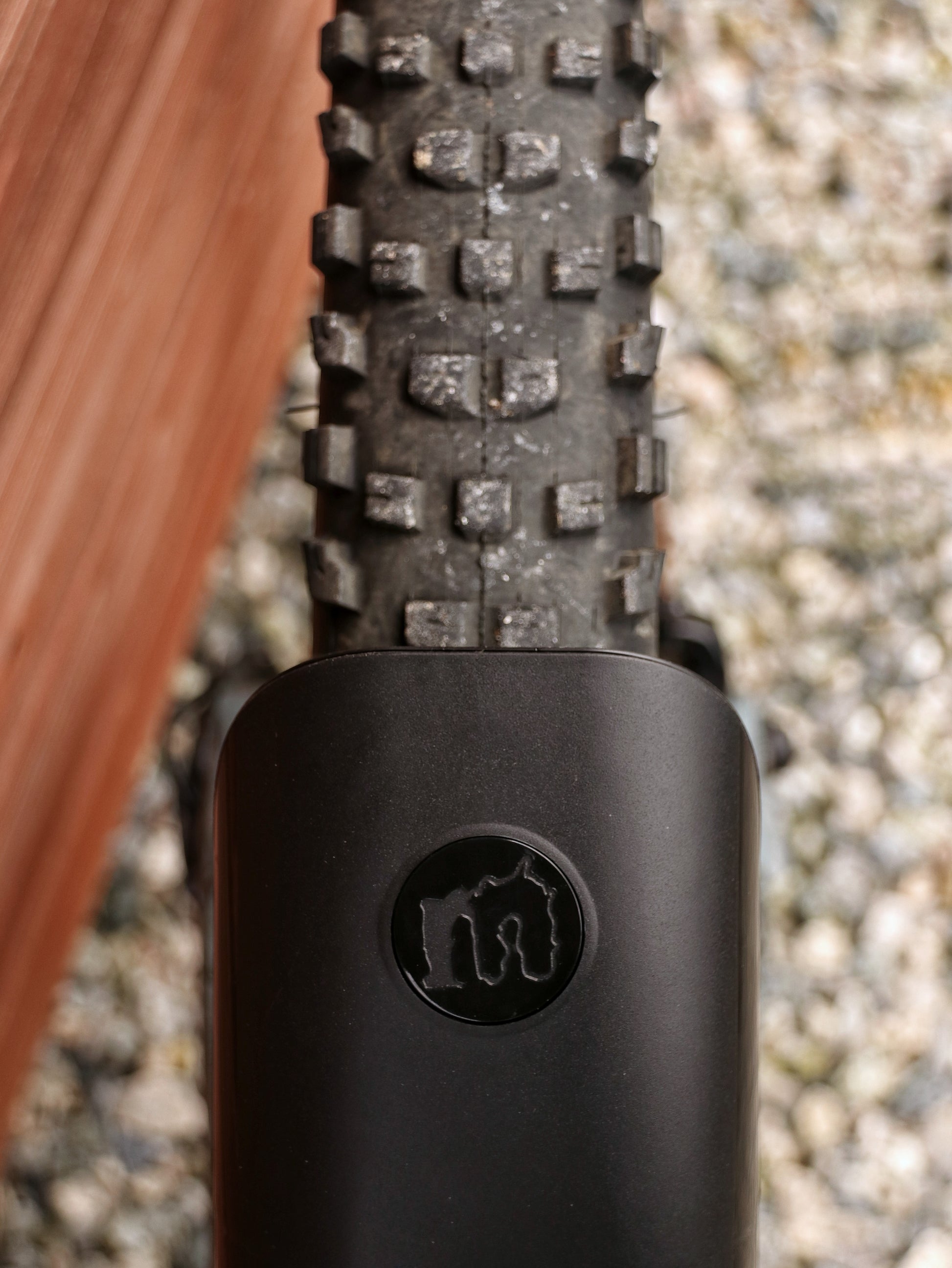 Mucky Nuts Rear MugGuard mudguard, short setup, from above view on bike, recycled plastic
