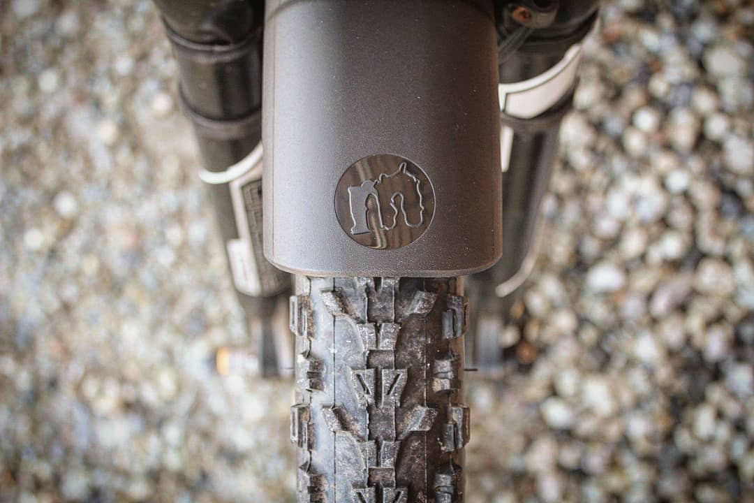 Mucky Nuts short front MugGuard mudguard, close up from above, recycled plastic, cycling gifts, mtb gift ideas