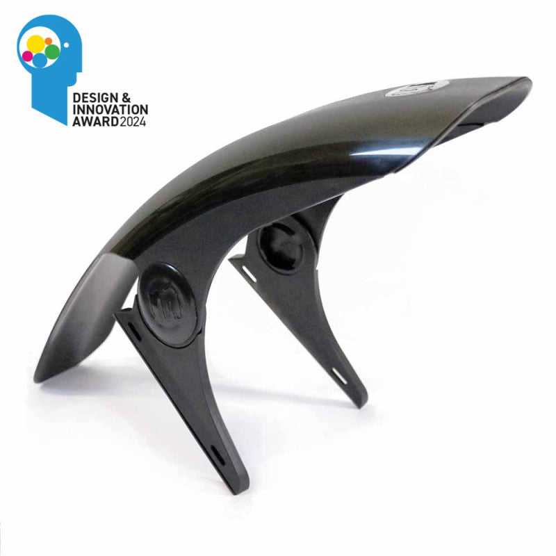 Mucky Nuts Rear MugGuard mudguard, short setup, 3 quarter view, recycled plastic, cycling gifts, mtb gift ideas