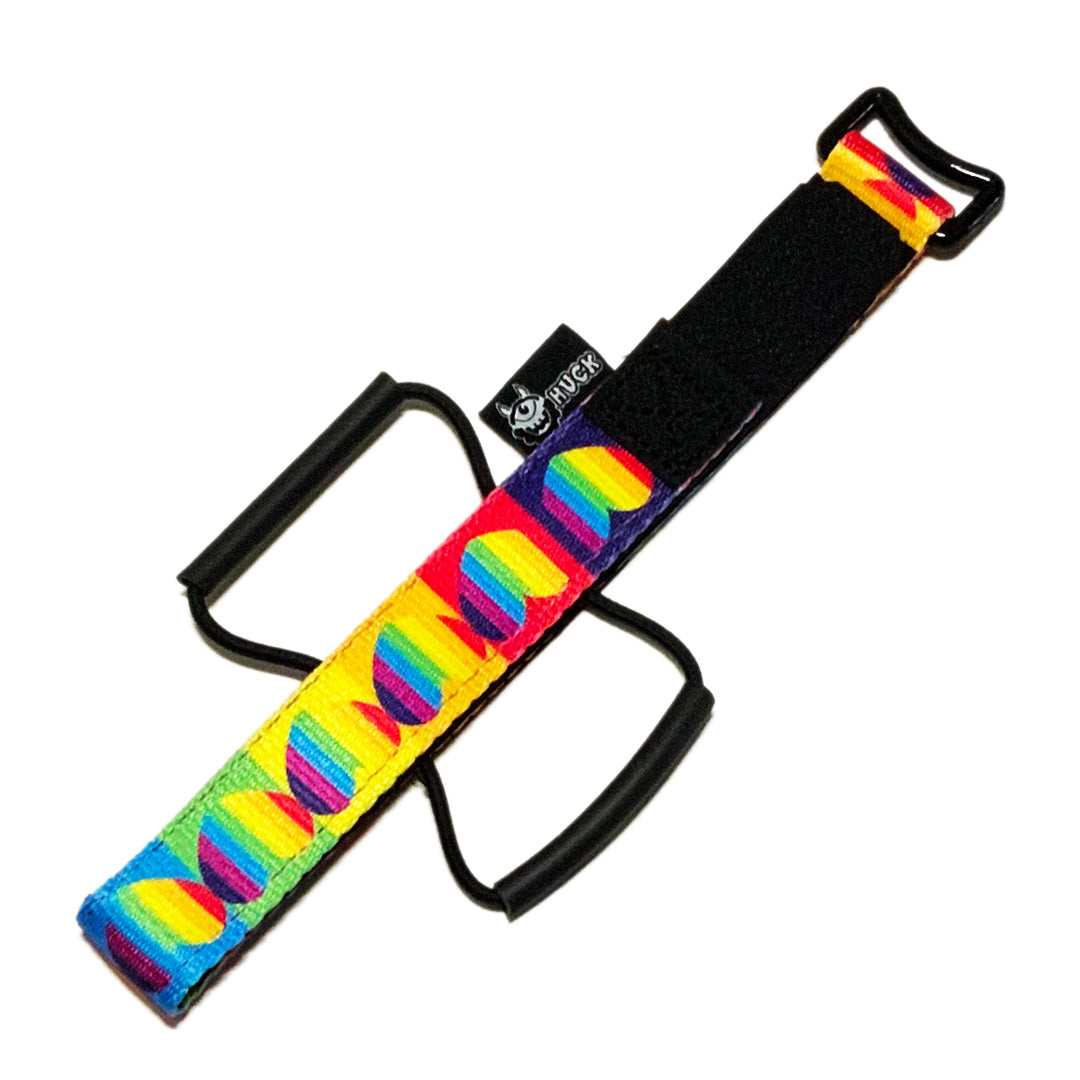 Huck XC Strap, Bike storage strap, Rainbow hearts colour design. gift idea for mountain bikers, perfect gifts for cyclists 