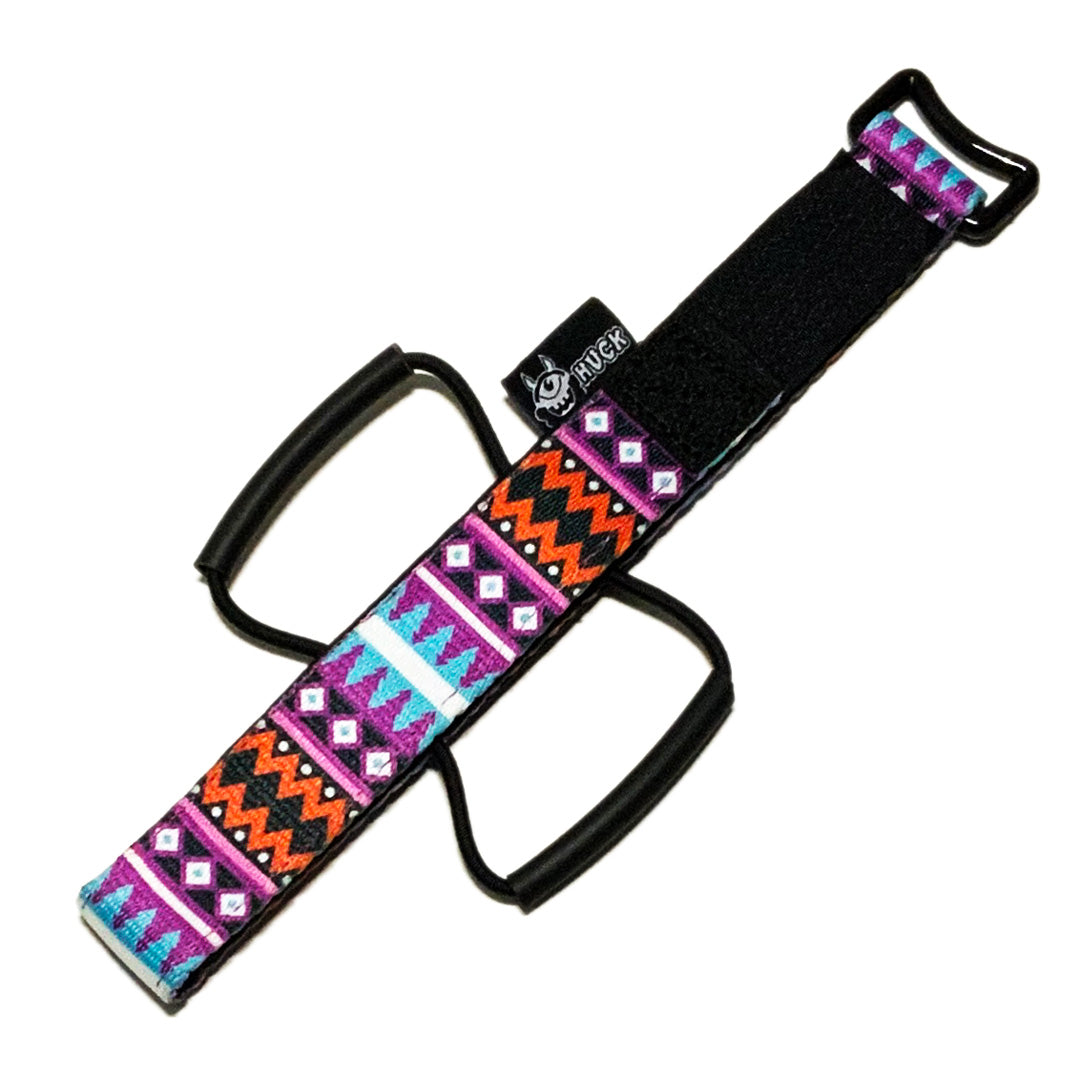 Huck XC Strap, Bike storage strap, Sante Fe geometric design, purple, orange, black. gift idea for mountain bikers, perfect gifts for cyclists